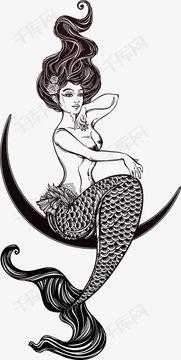 美人鱼素描图片,梦幻海洋精灵的优雅轮廓